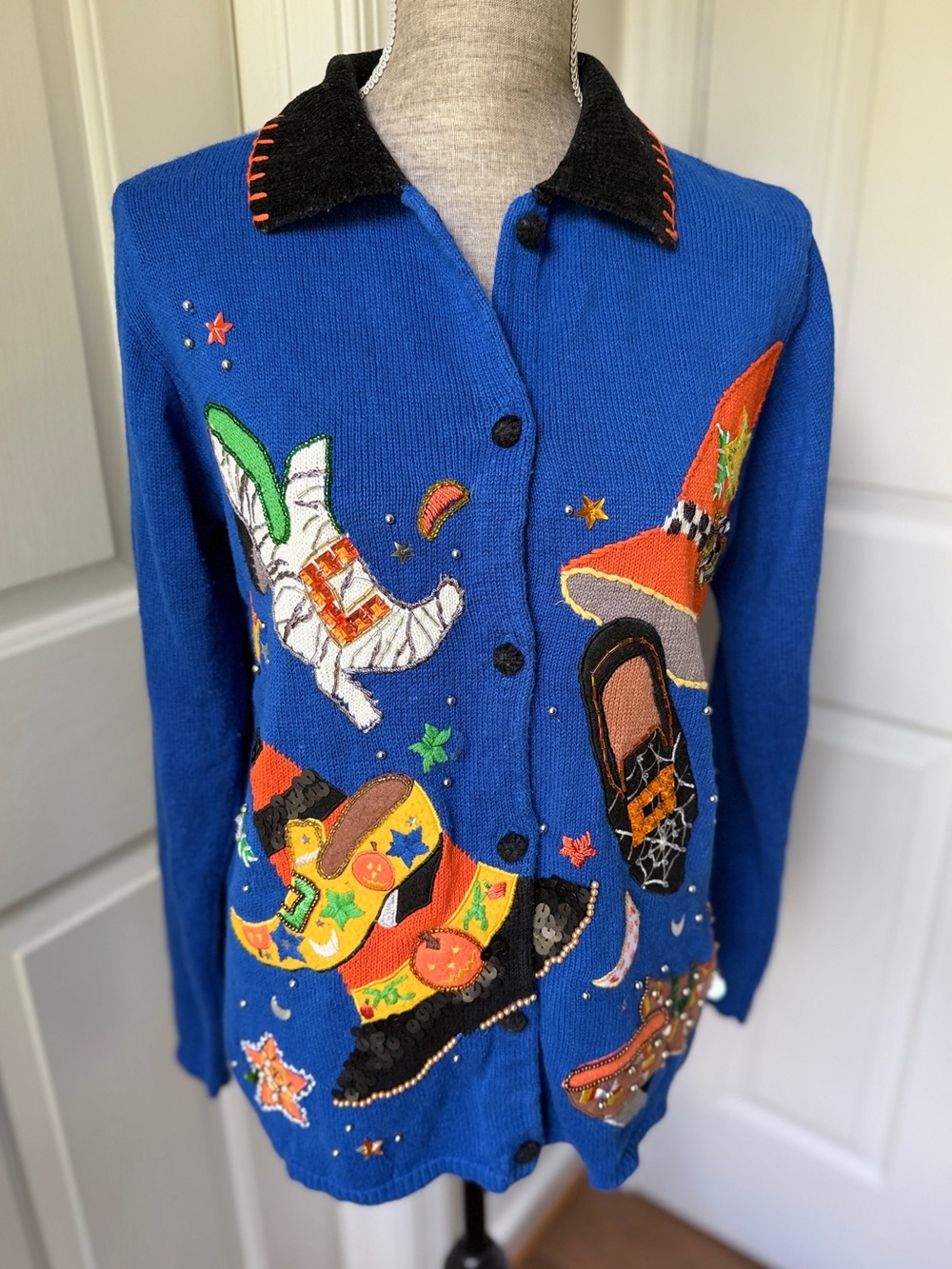 Quaker Factory Cardigan Vintage Halloween Blue Small